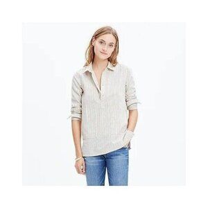 Madewell Women's Striped‎ Pocket Popover Long Sleeve Striped Cotton Shirt SZ XXS